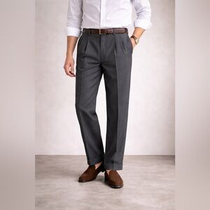 Brooks Brothers 346 Gray Wool Dress Pants Mens 34x31 Pleated Cuffed Classic Fit